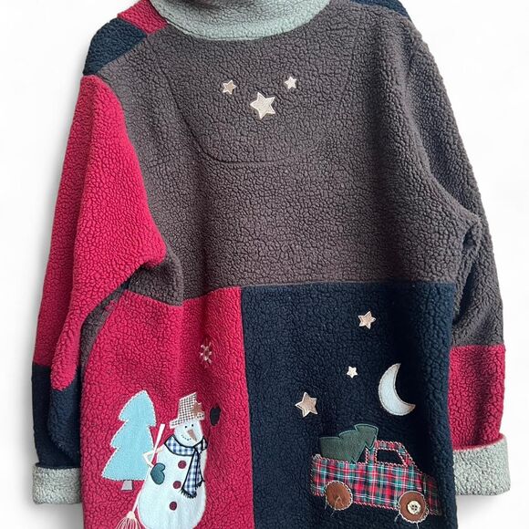 Rare vintage 2002 Patchwork Christmas Embellished Fleece Coat - Picture 4 of 8